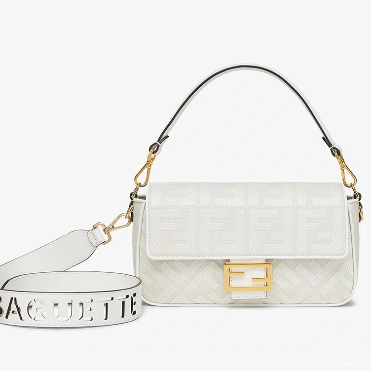 HOT Strap White Canvas Fendi In Medium FF Bag Motif with Laser Baguette Cut 0720
